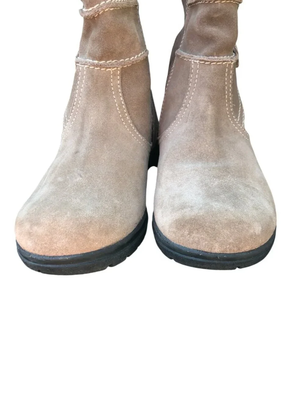 Clarks Ankle Boots Beige Suede Womens 6M Faux Fur Lining Side Zipper